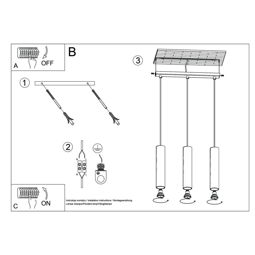 Chandelier on a string LAGOS 3xGU10/10W/230V red