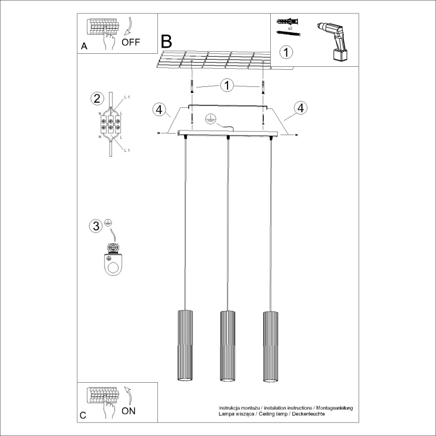Chandelier on a string KARBON 3xGU10/10W/230V white