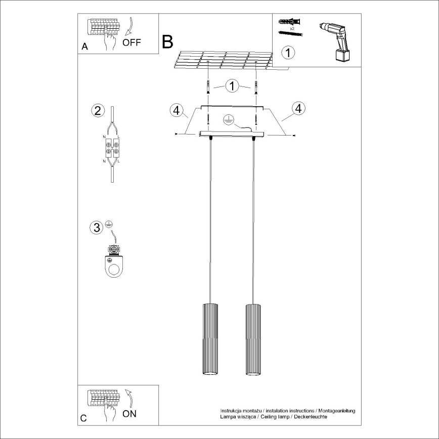 Chandelier on a string KARBON 2xGU10/10W/230V green