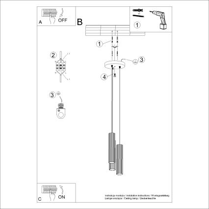 Chandelier on a string KARBON 3xGU10/10W/230V red