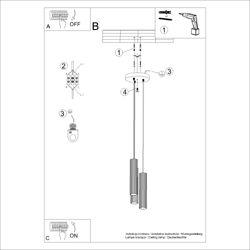 Chandelier on a string KARBON 3xGU10/10W/230V red
