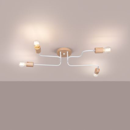 Surface-mounted chandelier TIMBO 4xE27/15W/230V white/beige/beech