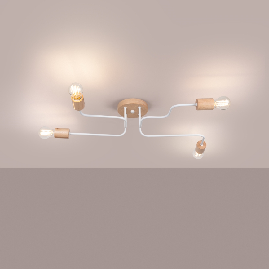 Surface-mounted chandelier TIMBO 4xE27/15W/230V white/beige/beech