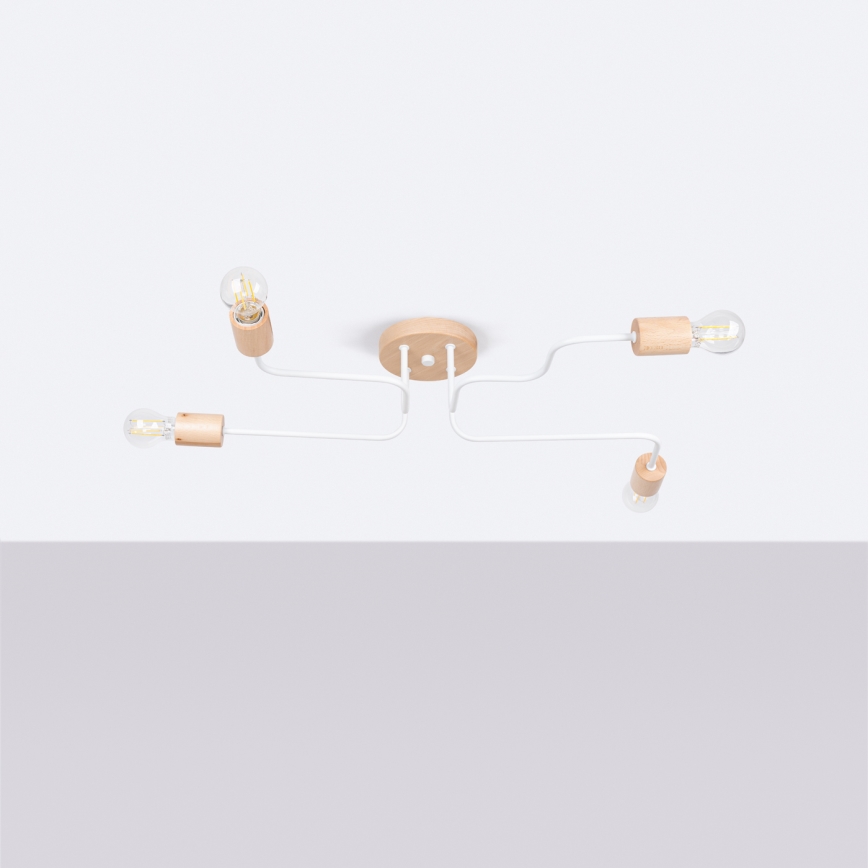 Surface-mounted chandelier TIMBO 4xE27/15W/230V white/beige/beech