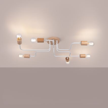 Surface-mounted chandelier TIMBO 6xE27/15W/230V white/beige/beech