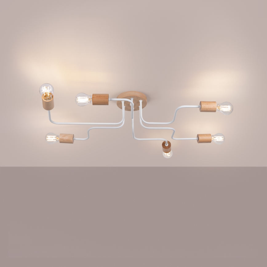 Surface-mounted chandelier TIMBO 6xE27/15W/230V white/beige/beech
