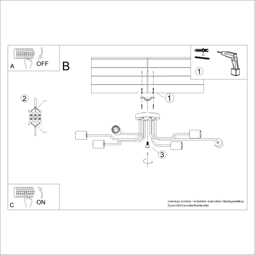 Surface-mounted chandelier TIMBO 6xE27/15W/230V white/beige/beech