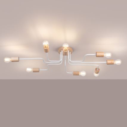 Surface-mounted chandelier TIMBO 8xE27/15W/230V white/beige/beech