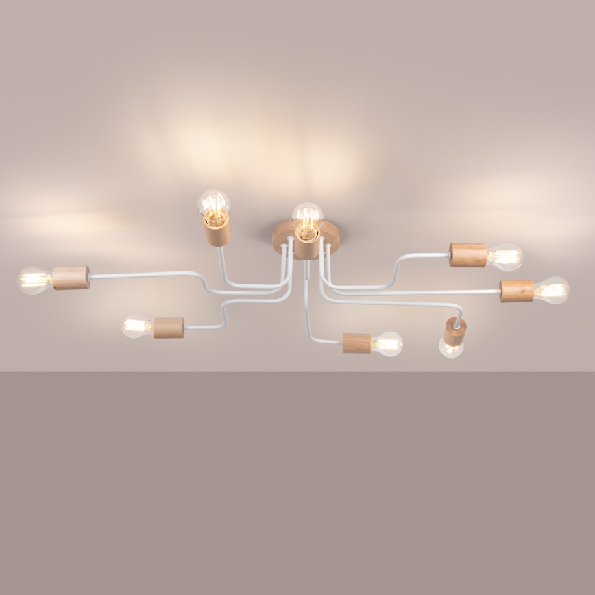 Surface-mounted chandelier TIMBO 8xE27/15W/230V white/beige/beech