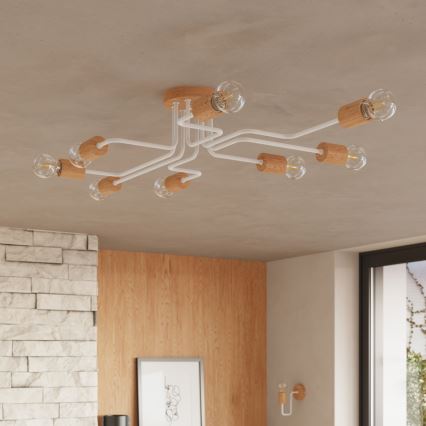 Surface-mounted chandelier TIMBO 8xE27/15W/230V white/beige/beech
