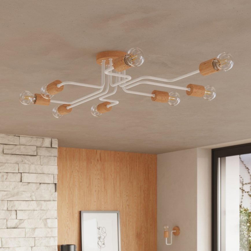 Surface-mounted chandelier TIMBO 8xE27/15W/230V white/beige/beech