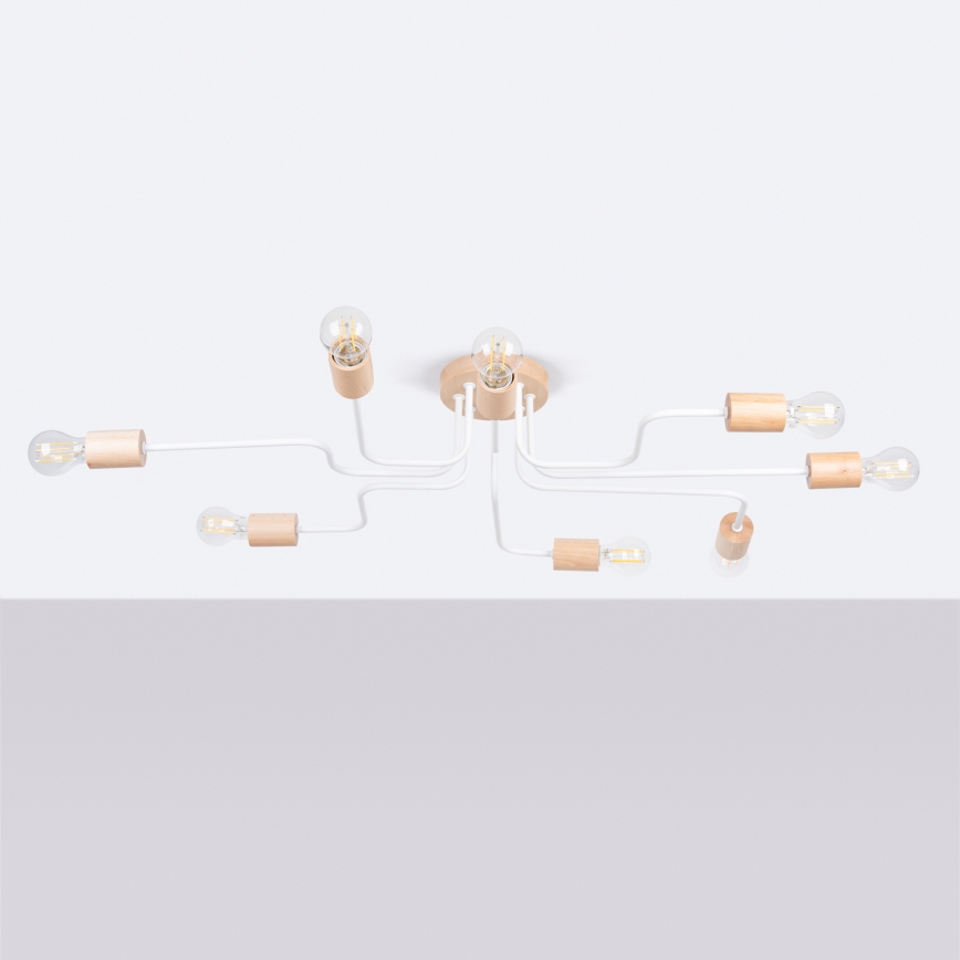 Surface-mounted chandelier TIMBO 8xE27/15W/230V white/beige/beech