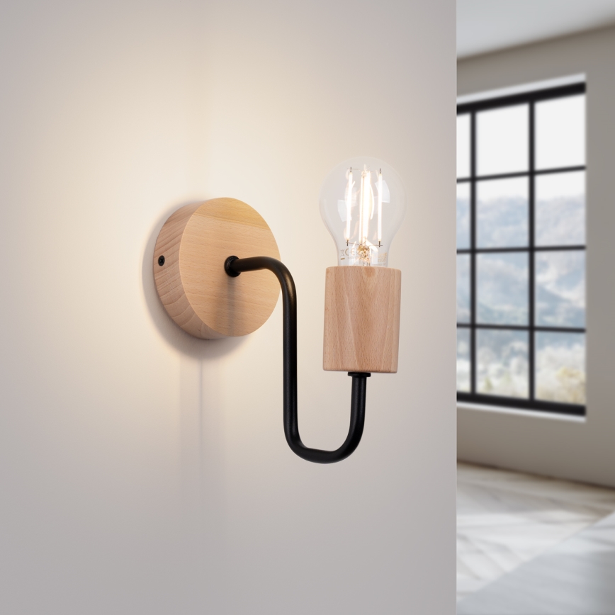 Wall lamp TIMBO 1xE27/15W/230V black/beige/beech