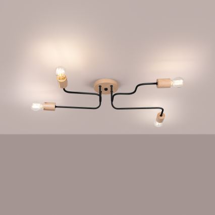 Surface-mounted chandelier TIMBO 4xE27/15W/230V black/beige/beech