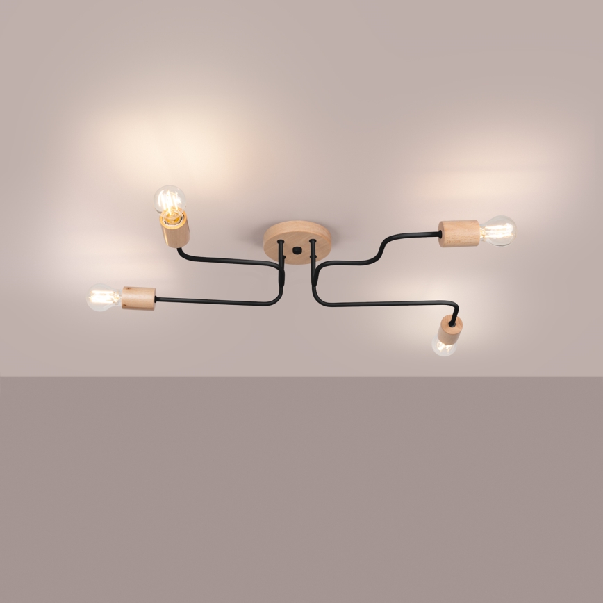 Surface-mounted chandelier TIMBO 4xE27/15W/230V black/beige/beech