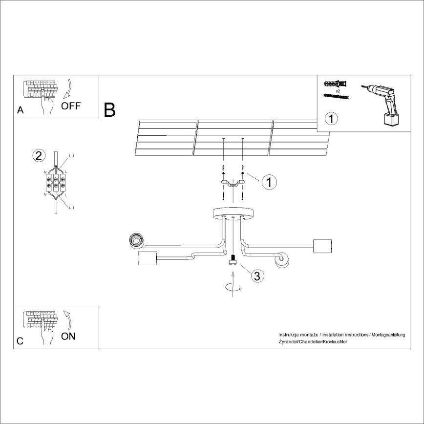 Surface-mounted chandelier TIMBO 4xE27/15W/230V black/beige/beech