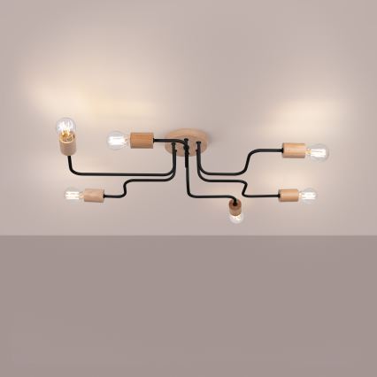 Surface-mounted chandelier TIMBO 6xE27/15W/230V black/beige/beech