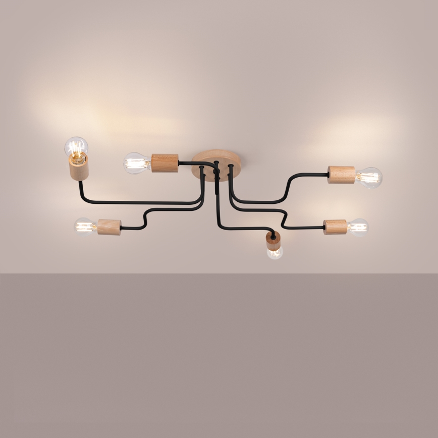 Surface-mounted chandelier TIMBO 6xE27/15W/230V black/beige/beech