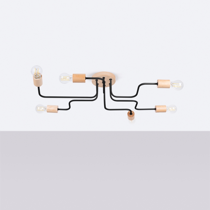 Surface-mounted chandelier TIMBO 6xE27/15W/230V black/beige/beech