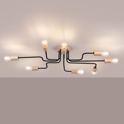 Surface-mounted chandelier TIMBO 8xE27/15W/230V black/beige/beech