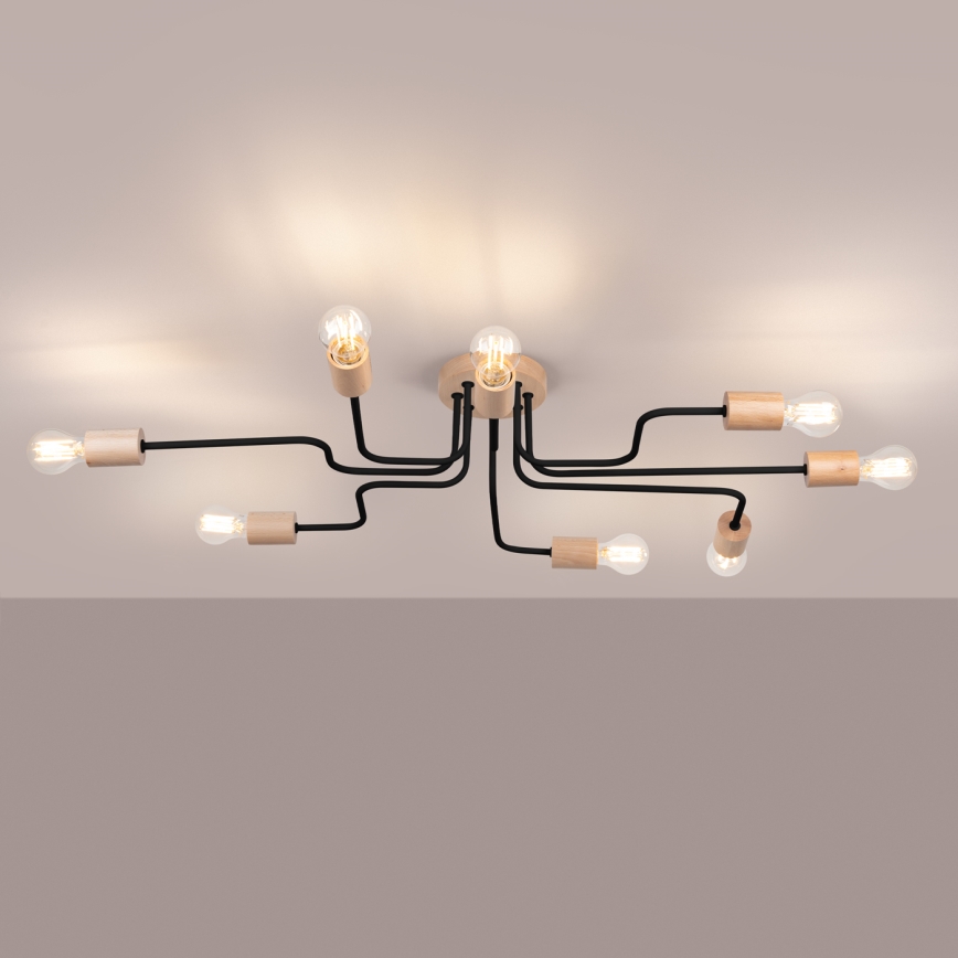 Surface-mounted chandelier TIMBO 8xE27/15W/230V black/beige/beech
