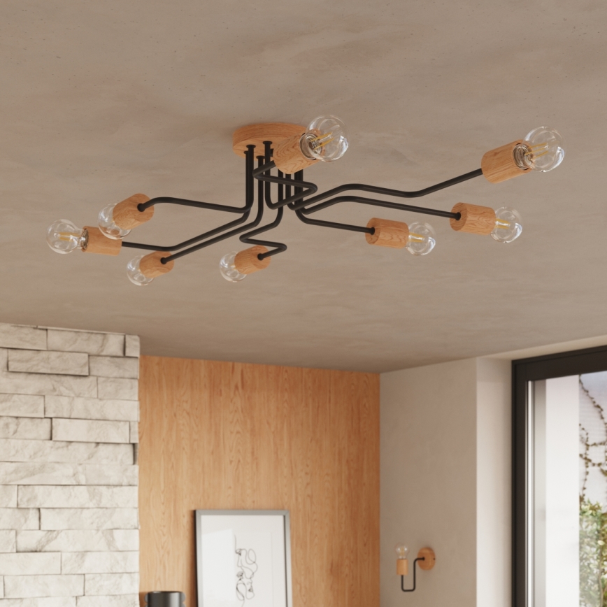 Surface-mounted chandelier TIMBO 8xE27/15W/230V black/beige/beech
