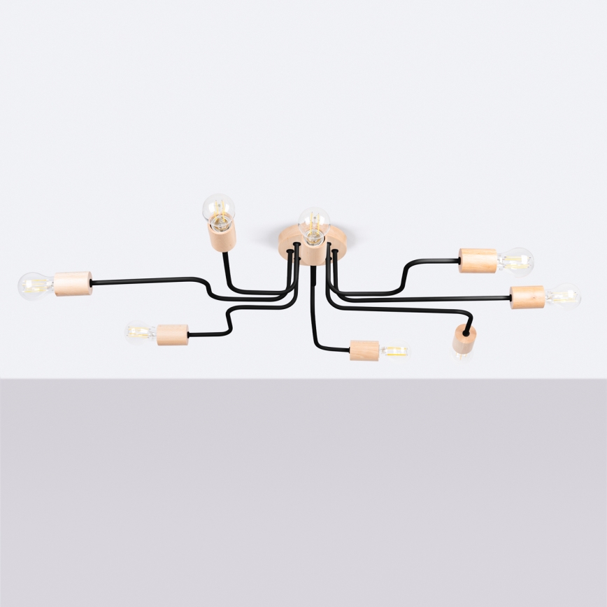 Surface-mounted chandelier TIMBO 8xE27/15W/230V black/beige/beech