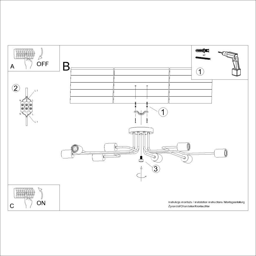 Surface-mounted chandelier TIMBO 8xE27/15W/230V black/beige/beech