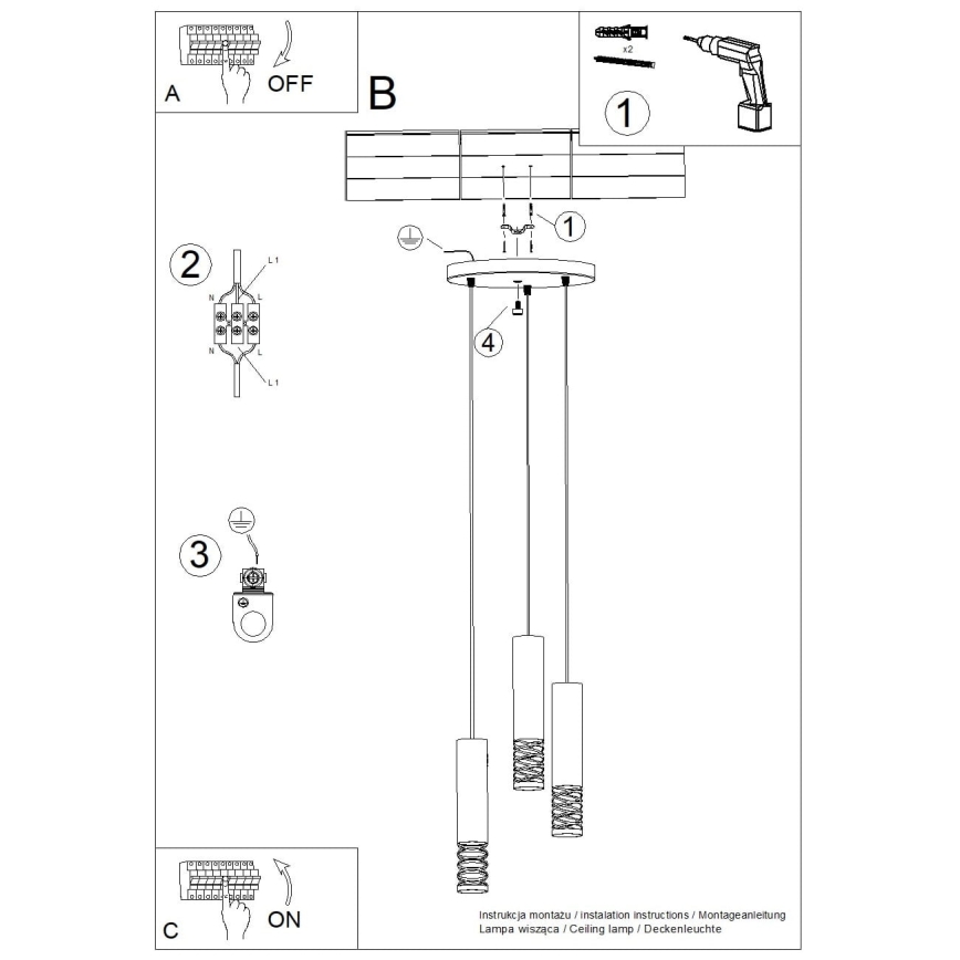 Chandelier on a string LAMI 3xGU10/10W/230V white