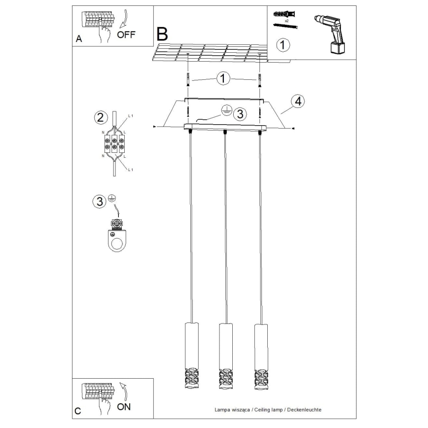Chandelier on a string LIRO 3xGU10/10W/230V white