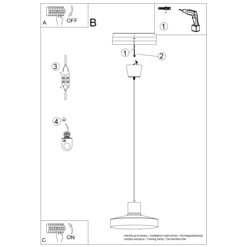 Chandelier on a string BILO 1xE27/15W/230V d. 35 cm green