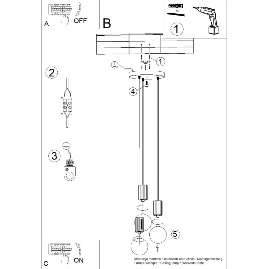 Chandelier on a string HALO 3xG9/8W/230V d. 25 cm white
