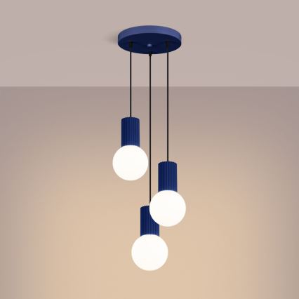 Chandelier on a string HALO 3xG9/8W/230V d. 25 cm blue