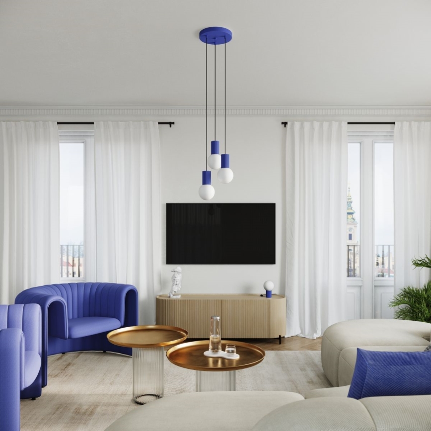 Chandelier on a string HALO 3xG9/8W/230V d. 25 cm blue