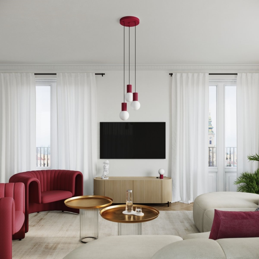 Chandelier on a string HALO 3xG9/8W/230V d. 25 cm red