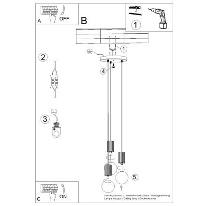 Chandelier on a string HALO 3xG9/8W/230V d. 25 cm pink