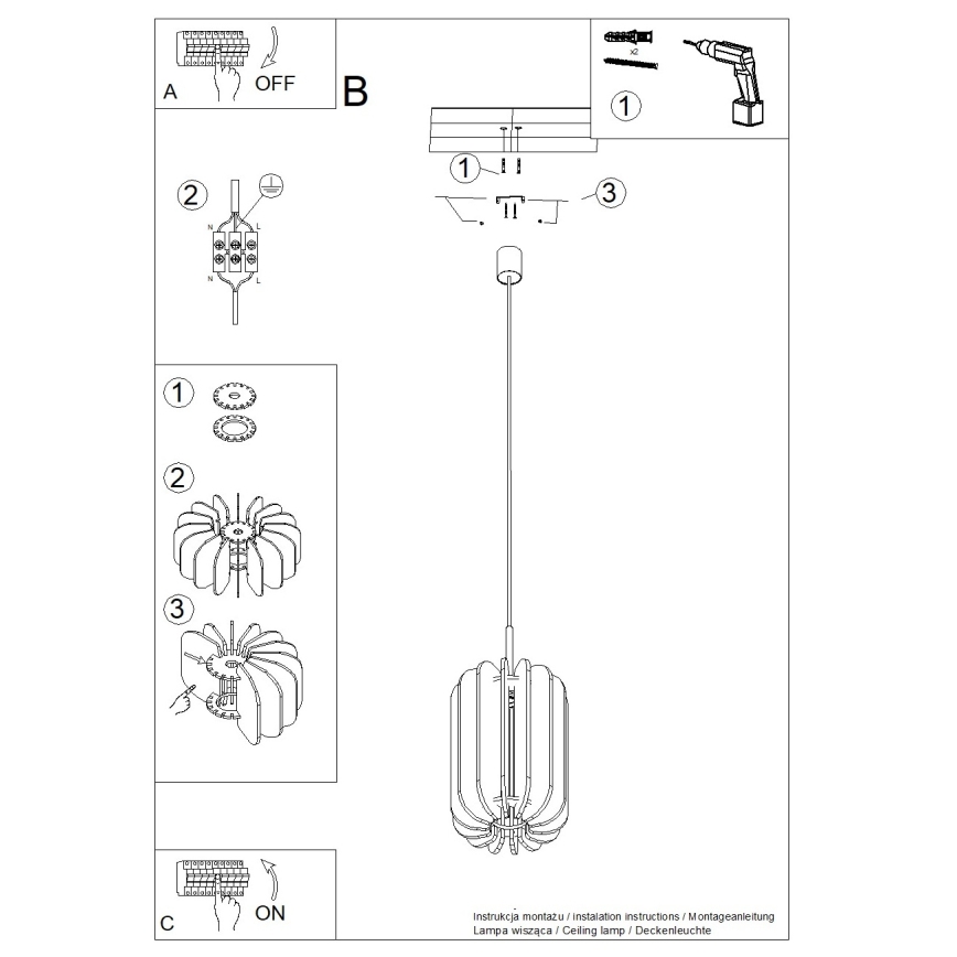 Cable pendant light MULA 1xE27/15W/230V dia. 27 cm cream