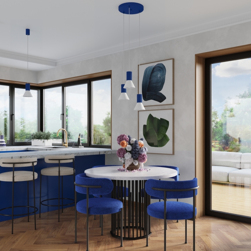 ESTRIA corded pendant light 1x E14/10W/230V, Ø 14 cm, blue