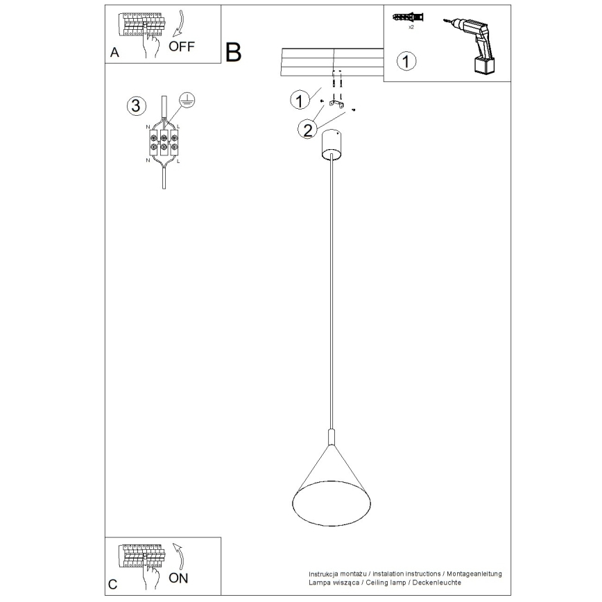 NOX cable-hung pendant 1xE27/15W/230V cream