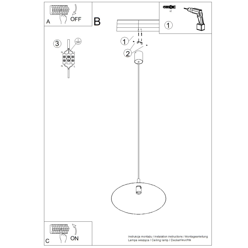 NOX Cable-Suspended Pendant Light 1xE27/15W/230V — Cream
