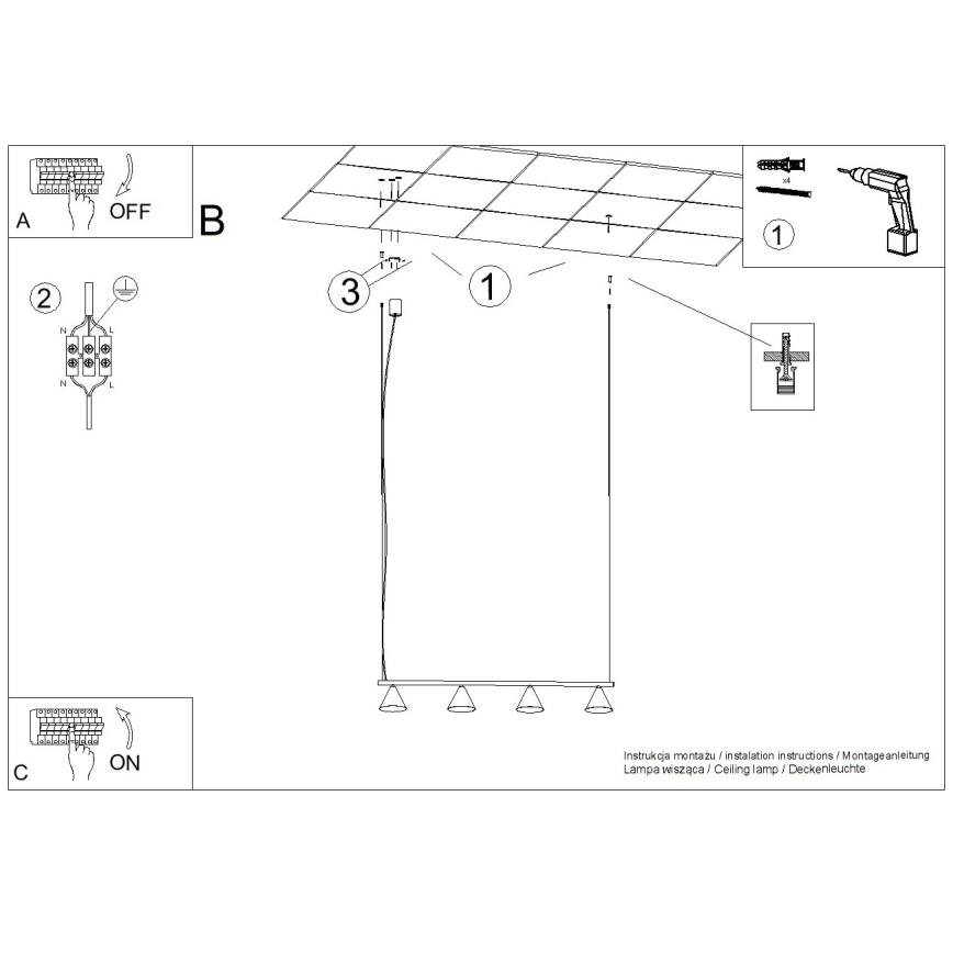 NOX Cable-Suspended Chandelier 4xE14/10W/230V – Cream