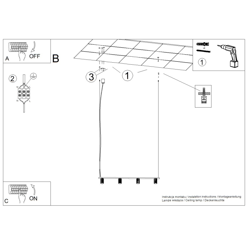 KARBON Cable Pendant Light 4xGU10/10W/230V, Cream