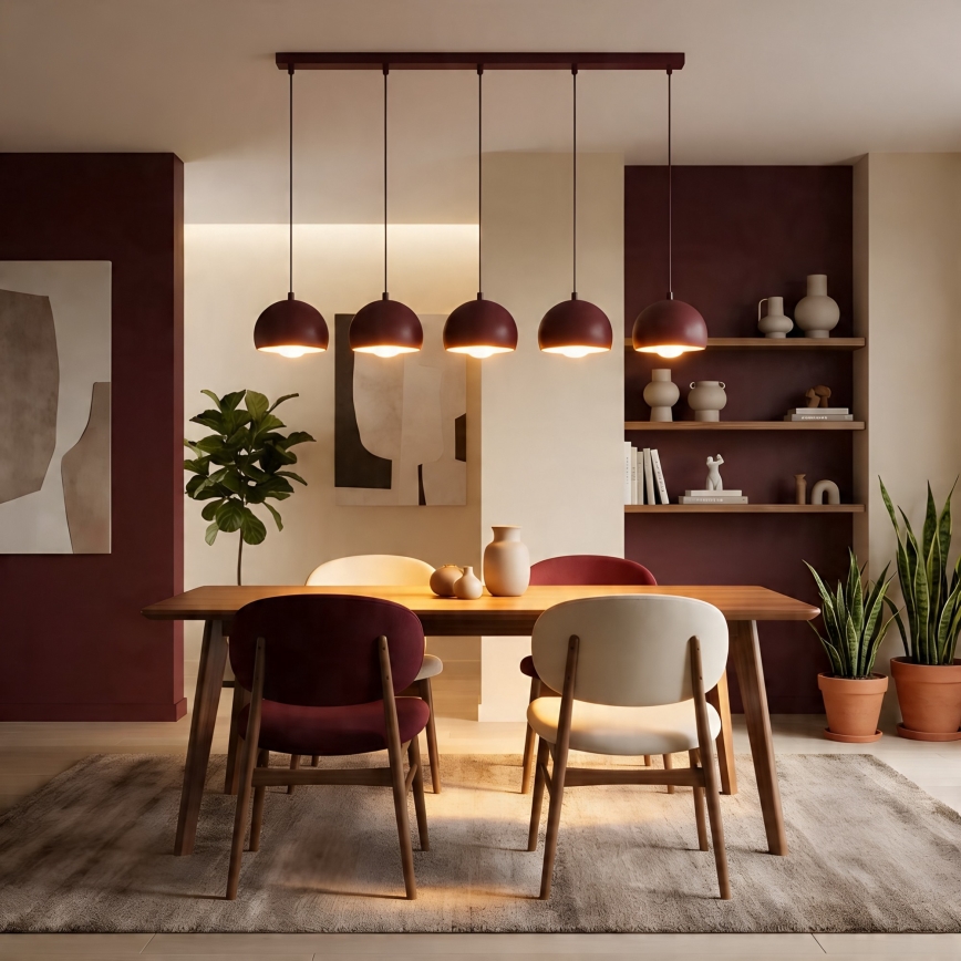 SOOL Cable Pendant Light 5xE27/15W/230V Burgundy