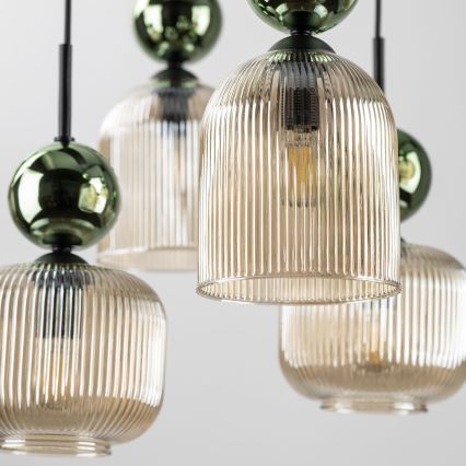 SOPHIA Cable Pendant Light, 8×E14/10W/230V — Black/Green/Smoky Beige