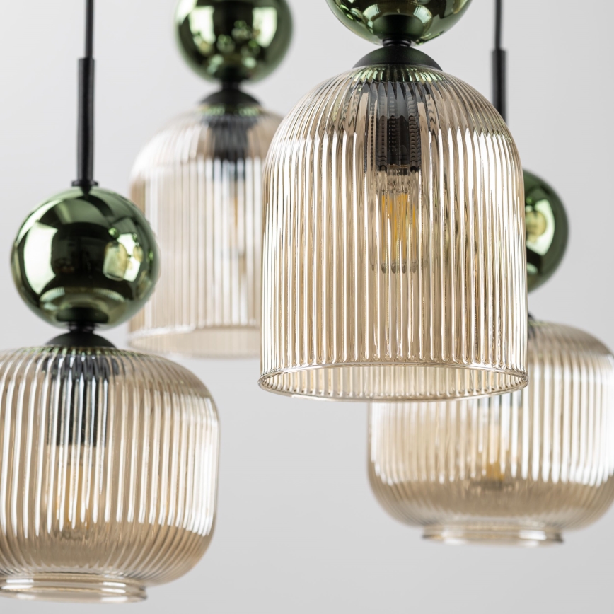 SOPHIA Cable Pendant Light, 8×E14/10W/230V — Black/Green/Smoky Beige