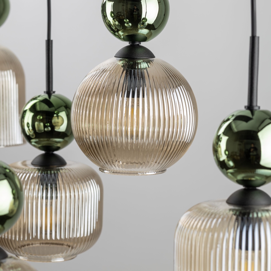SOPHIA Cable Pendant Light, 8×E14/10W/230V — Black/Green/Smoky Beige