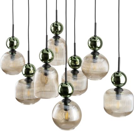 SOPHIA Cable Pendant Light, 8×E14/10W/230V — Black/Green/Smoky Beige