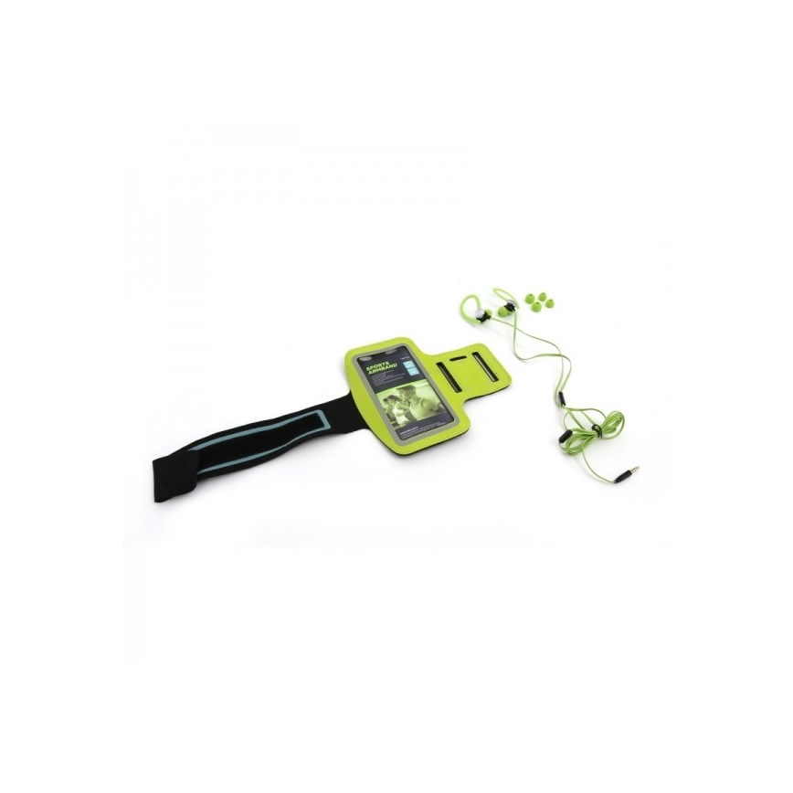 Sport earphones with a microphone and arm case green