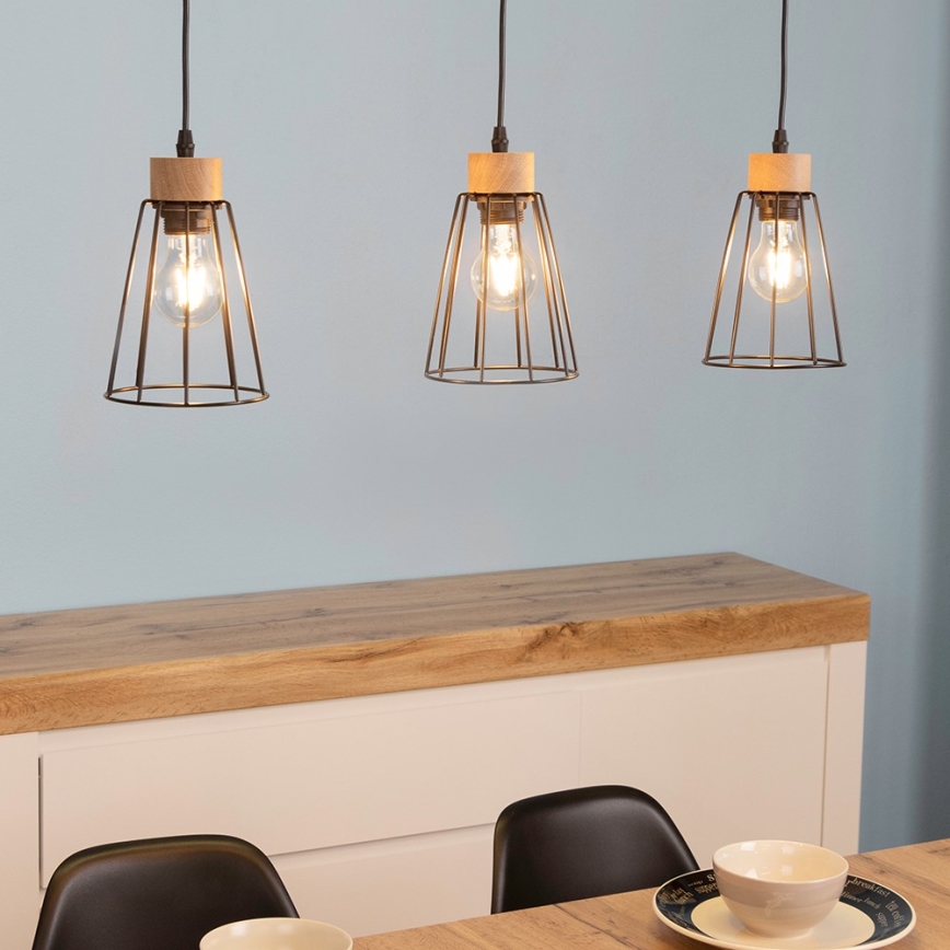 Spot-Light - Chandelier on a string ORAZIO 3xE27/60W/230V oak - FSC certified