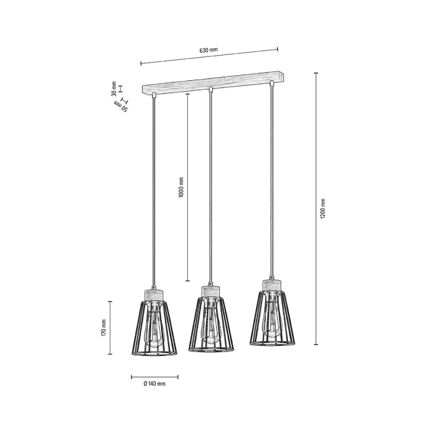 Spot-Light - Chandelier on a string ORAZIO 3xE27/60W/230V oak - FSC certified
